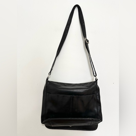 LATICO Black Genuine Leather Tote Bag Handbag Purse Tablet Messenger - Picture 2 of 6